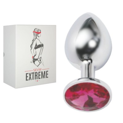 Rosebud Silver Buttplug with Red Crystal – Small