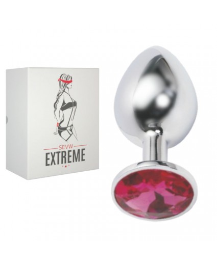 ROSEBUD SILVER BUTTPLUG WITH RED CRYSTAL - SMALL