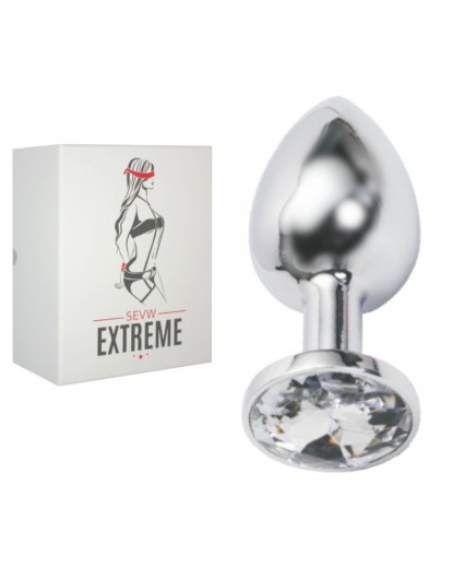 ROSEBUD SILVER BUTTPLUG WITH WHITE CRYSTAL - SMALL