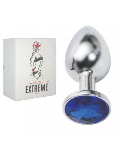 ROSEBUD SILVER BUTTPLUG WITH BLUE CRYSTAL - SMALL