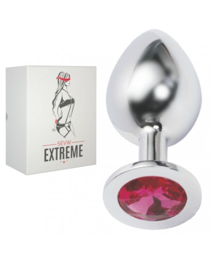 ROSEBUD SILVER BUTTPLUG WITH RED CRYSTAL - LARGE