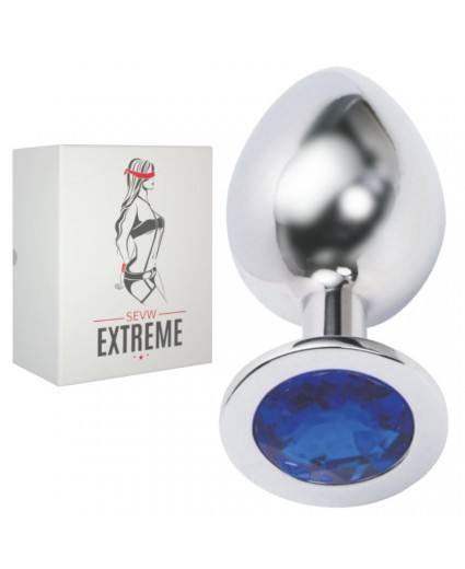 ROSEBUD SILVER BUTTPLUG WITH BLUE CRYSTAL - LARGE