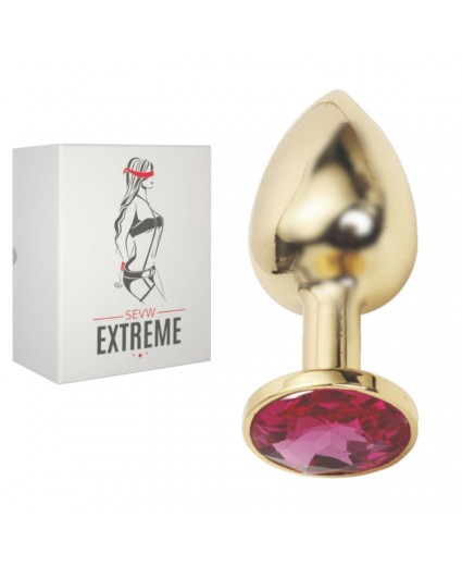 ROSEBUD GOLD BUTTPLUG WITH RED CRYSTAL - SMALL