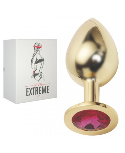 ROSEBUD GOLD BUTTPLUG WITH RED CRYSTAL - LARGE