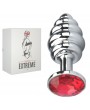 GROOVED ROSEBUD SILVER BUTTPLUG RED CRYSTAL - SMALL