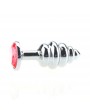 GROOVED ROSEBUD SILVER BUTTPLUG RED CRYSTAL - SMALL
