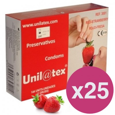 Box of 144 Red Strawberry condoms x 25
