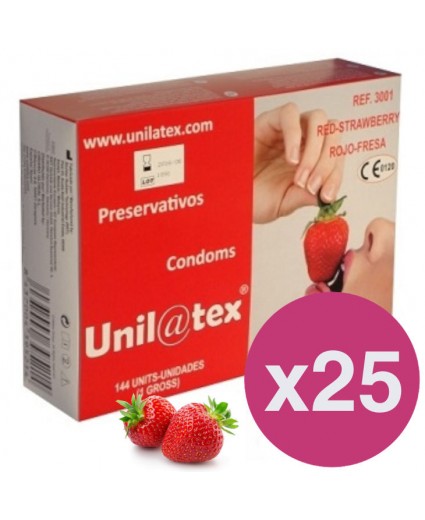 Caixa de 144 preservativos Vermelhos Morango x 25