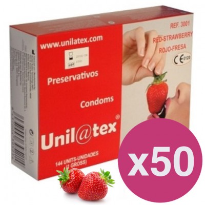 Caixa de 144 preservativos Vermelhos Morango x 50