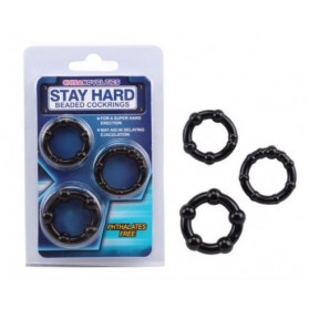 Stay Hard Beaded Cock Rings - Black
