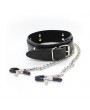 Leather Collar Black, with nipple clamps
