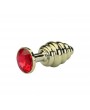 GROOVED ROSEBUD GOLD BUTTPLUG RED CRYSTAL - SMALL