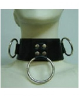 Coleira de couro Preto com anel, cadeado e chave