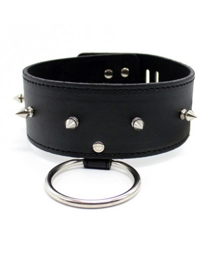 Leather Collar with ring, rivets decoration, padlock & key