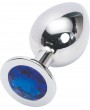 Rosebud Silver Buttplug with Blue Crystal - Big